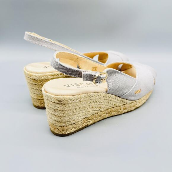 Viscata Sandals Womens 9 Gray Canvas Wedge Espadrille Slingback Shoes Barcelona - Picture 9 of 13